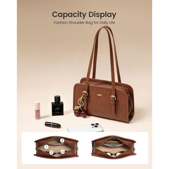 Stylish Vegan Leather Clutch - Trendy Swing Zip Bag with Charming Cherry Detail - Picture 3 of 6